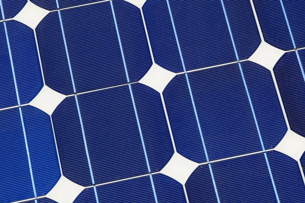 Close-up of a solar cell with silver contact lines
