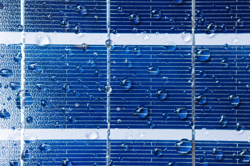 Close-up of a solar cell with silver contacts